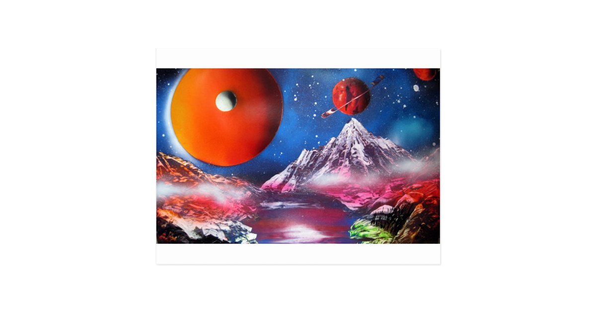 Spray Paint Art Outer Space Planets Scene Postcard Zazzle Com