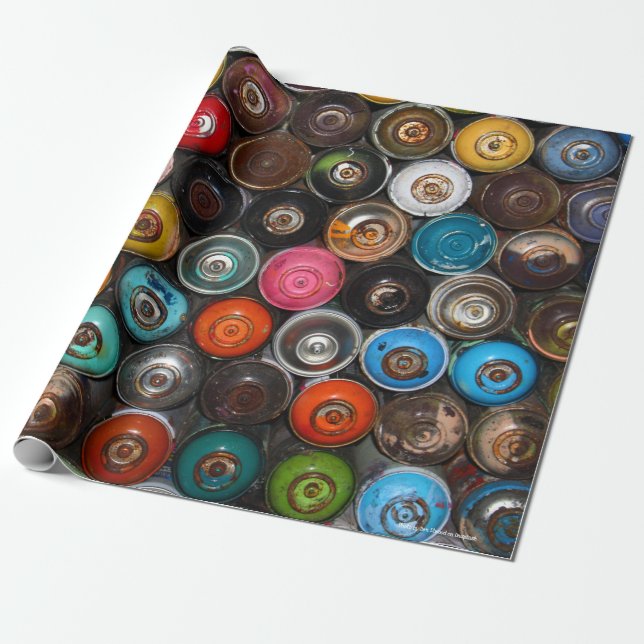 Spray paint cans, graffiti art, wrapping paper (Unrolled)