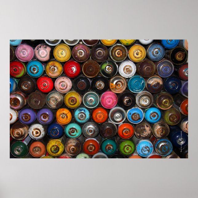 Spray paint cans, graffiti, poster (Front)