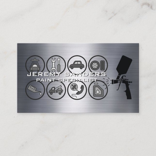 Spray Paint Gun | Auto Service Icons Business Card (Front)