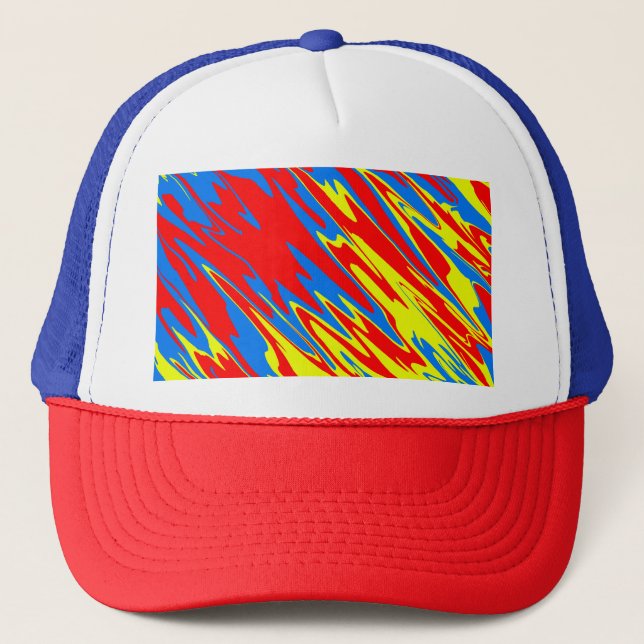 Spray Paint Red Yellow Blue Trucker Hat (Front)