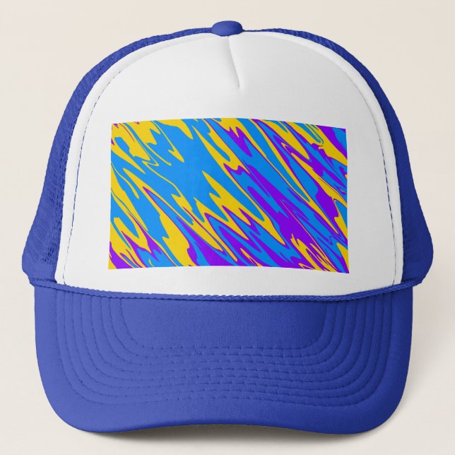 Spray Paint Yellow Blue Purple Trucker Hat (Front)