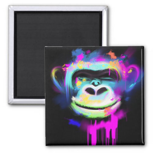 spray painted smiling monkey face neon  postcard magnet