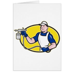 .Spray Painter Spraying Gun Cartoon Cards