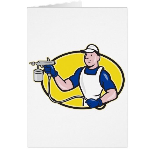 .Spray Painter Spraying Gun Cartoon Cards (Front)