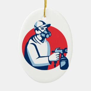 Spray Painter Spraying Paint Gun Retro Ceramic Ornament
