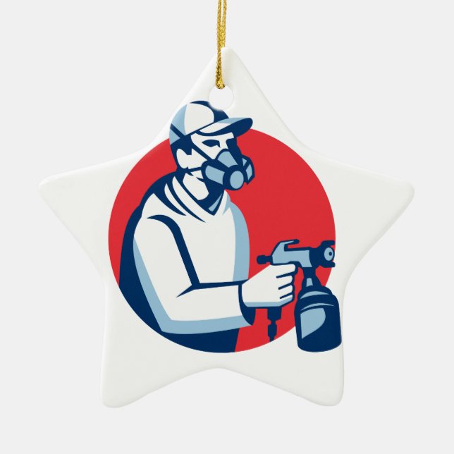 Spray Painter Spraying Paint Gun Retro Ceramic Ornament (Front)