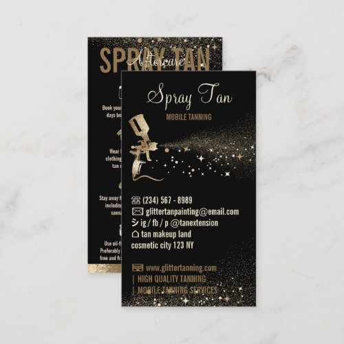 Spray Tan Aftercare Instruction Business Card