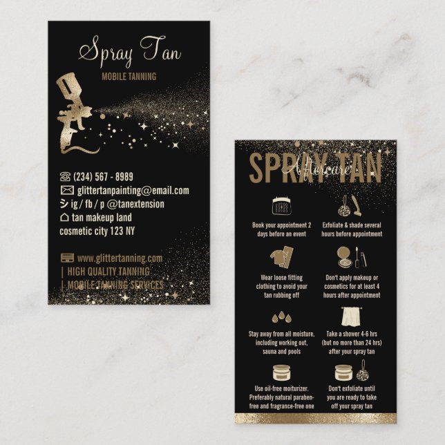 Spray Tan Aftercare Instruction Business Card (Front/Back)
