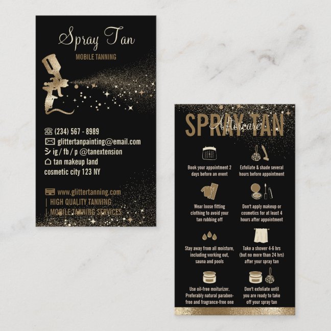 Spray Tan Aftercare Instruction Business Card
