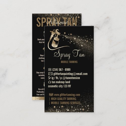 Spray Tan Aftercare Instructions Sparkle Gold Business Card