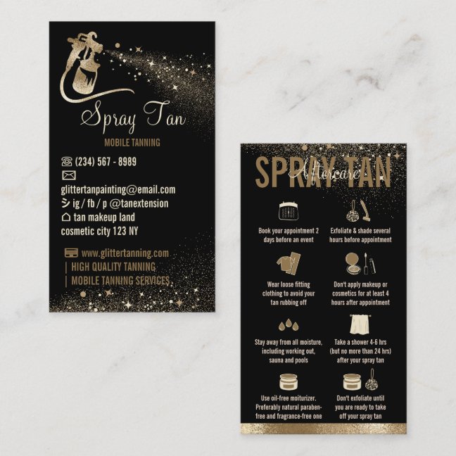 Spray Tan Aftercare Instructions Sparkle Gold Business Card