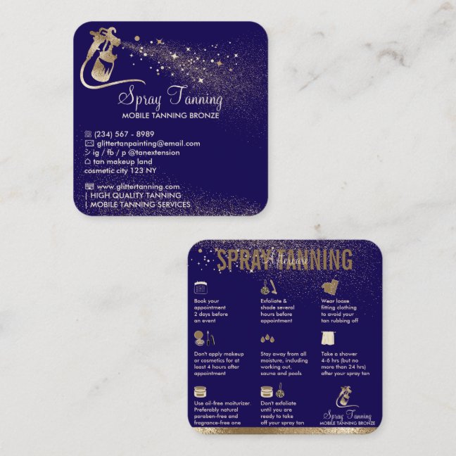 Spray Tan Aftercare Instructions Tips navy Square Business Card