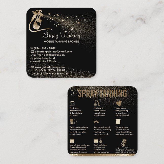 Spray Tan Aftercare Instructions Tips Square Business Card