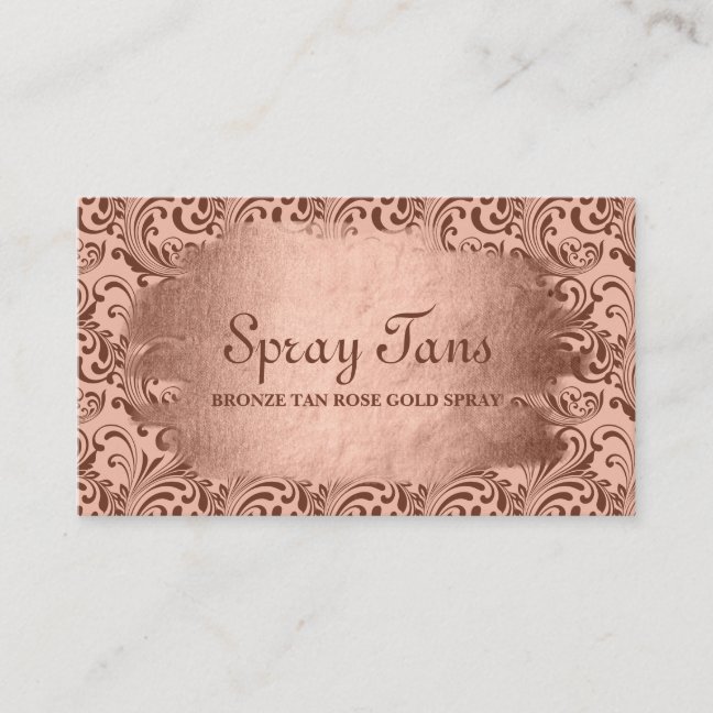 Spray Tan Bronze Swirls Damask Business Card