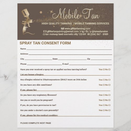 Spray Tan Business Plan Bronze Consent Waiver Form Flyer