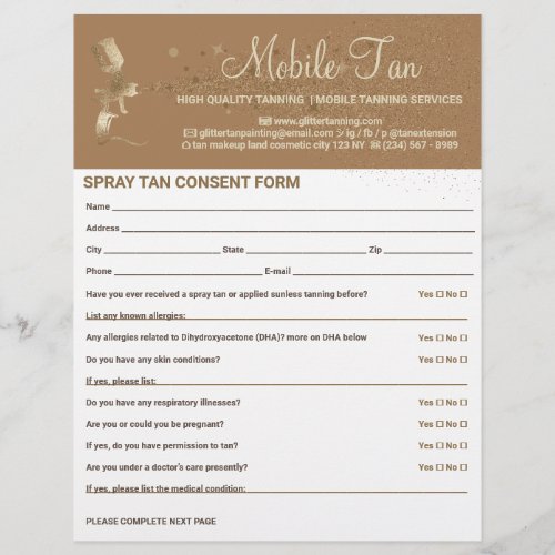 Spray Tan Business Plan Brown Consent Waiver Form Flyer