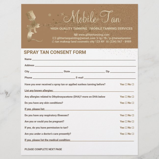 Spray Tan Business Plan Brown Consent Waiver Form Flyer