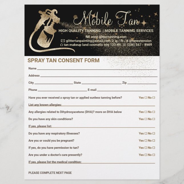 Spray Tan Business Plan Consent Form Flyer (Front)