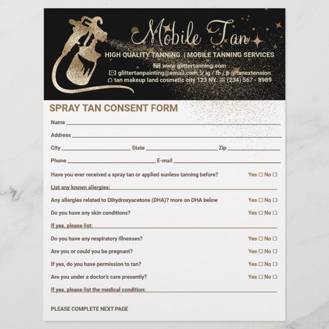 Spray Tan Business Plan Consent Form Flyer