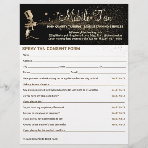 Spray Tan Business Plan Consent Waiver Form Flyer