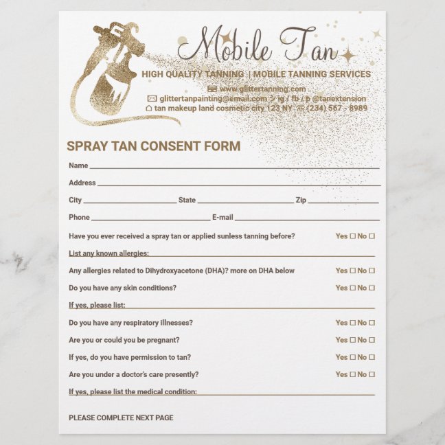 Spray Tan Business Planner Consent Form Flyer