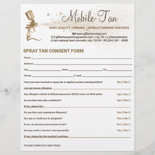 Spray Tan Customer Consent Waiver Form Flyer
