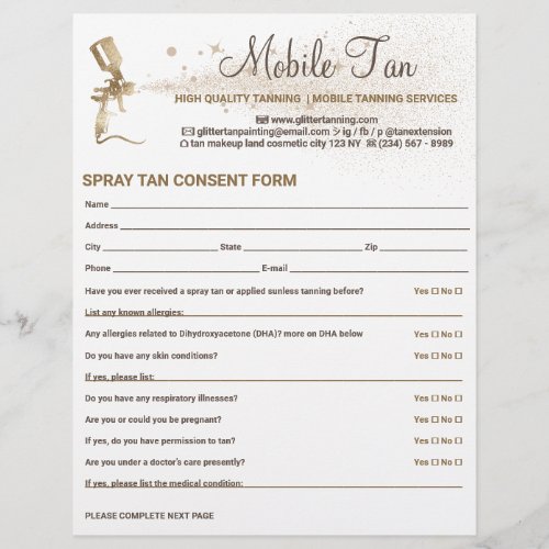 Spray Tan Customer Consent Waiver Form Flyer