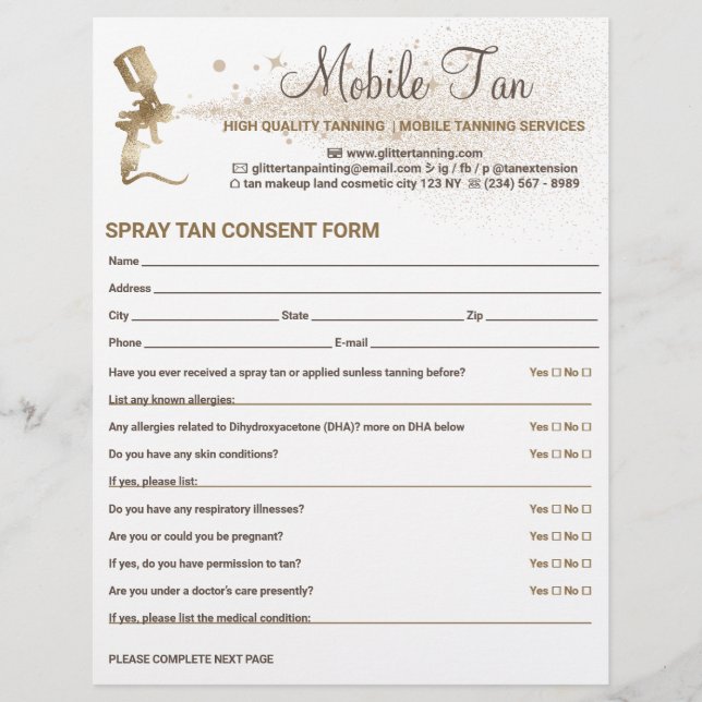 Spray Tan Customer Consent Waiver Form Flyer (Front)