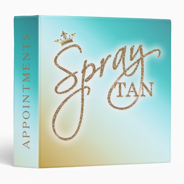 Spray Tan Gold Glitter Crown Blue Appointment Book 3 Ring Binder (Front/Spine)