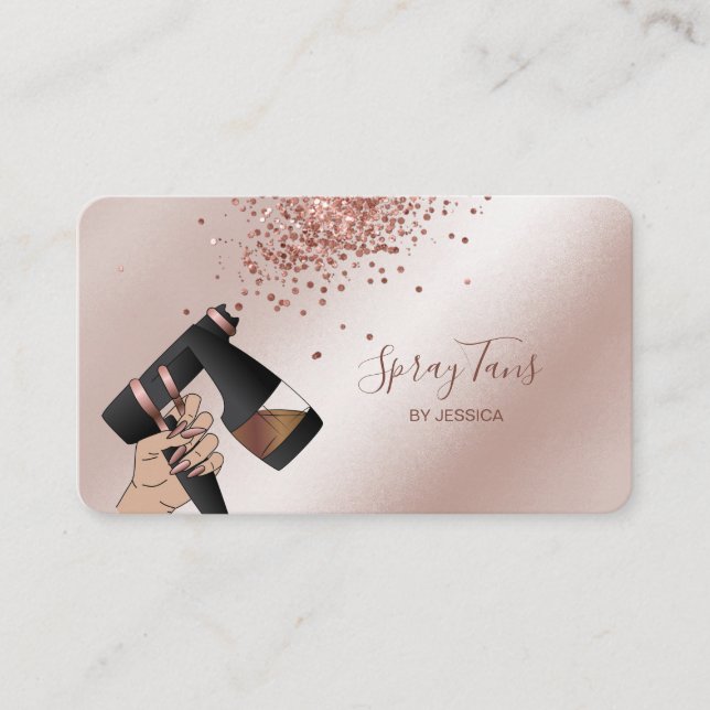 Spray Tan Gun, Mobile Rose Gold Spray Tanning  Bus Business Card (Front)