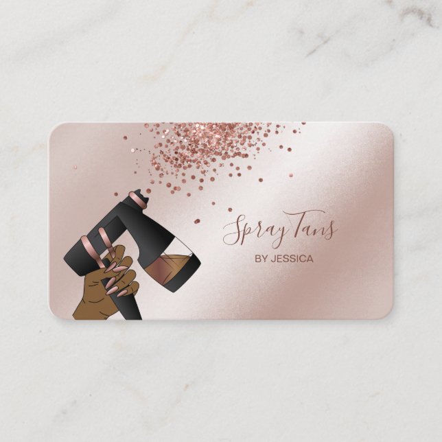 Spray Tan Gun, Mobile Rose Gold Spray Tanning  Bus Business Card (Front)