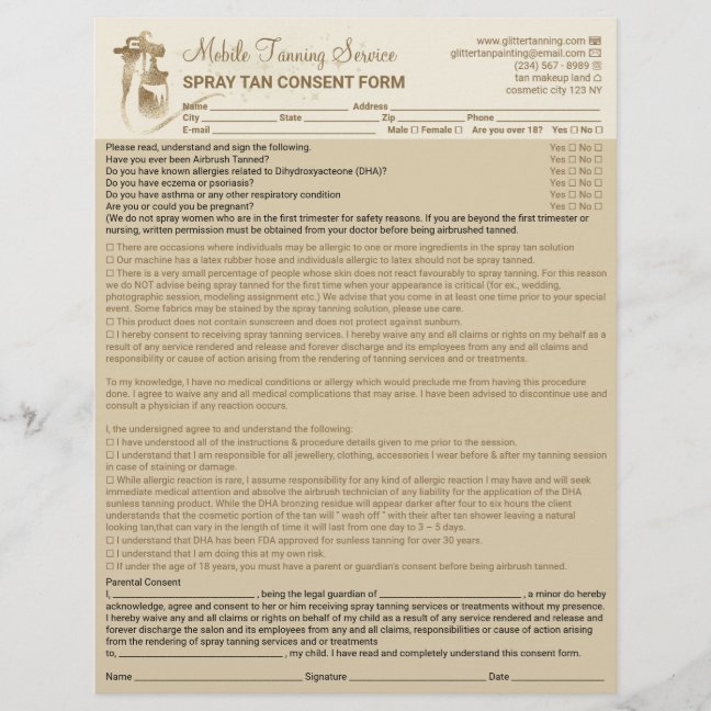 Spray Tan Liability Waiver Form Beige Flyer