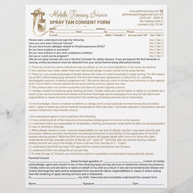 Spray Tan Liability Waiver Form Flyer