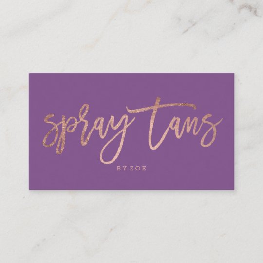 Spray Tan Logo Elegant Rose Gold Typography Purple Business Card