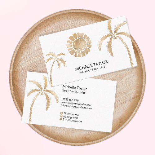Spray Tan Mobile Tropical Palm Tree Beach Gold Business Card