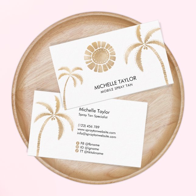Spray Tan Mobile Tropical Palm Tree Beach Gold Business Card (Creator Uploaded)