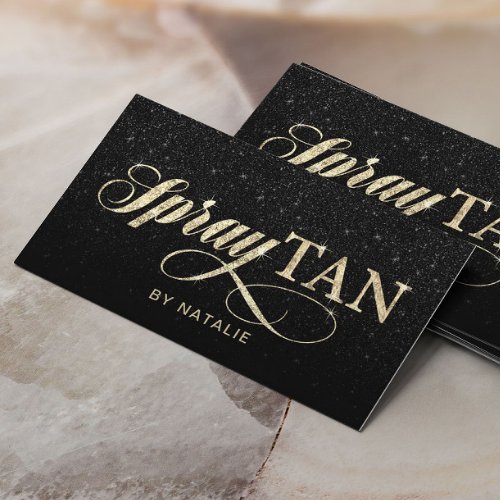 Spray Tan Modern Black Glitter Mobile Tanning Business Card
