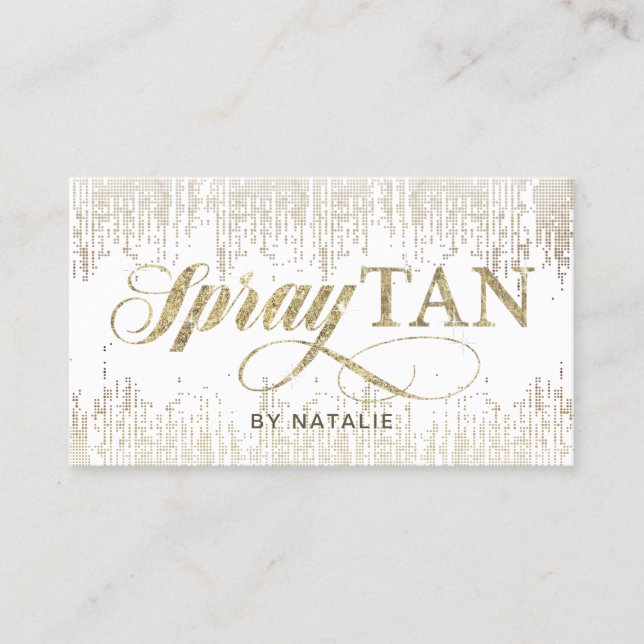 Spray Tan Modern Gold Confetti Mobile Tanning Business Card (Front)