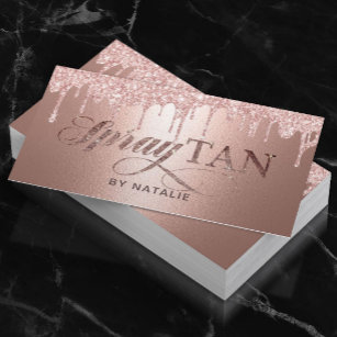 Spray Tan Modern Rose Gold Drips Mobile Tanning Business Card