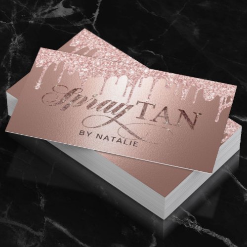 Spray Tan Modern Rose Gold Drips Mobile Tanning Business Card