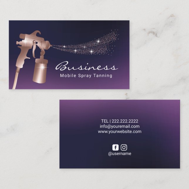 Spray Tan Purple & Rose Gold Mobile Tanning  Business Card (Front/Back)
