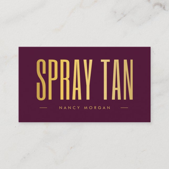 Spray Tan QR Code & Logo Burgundy And Gold  Business Card (Front)