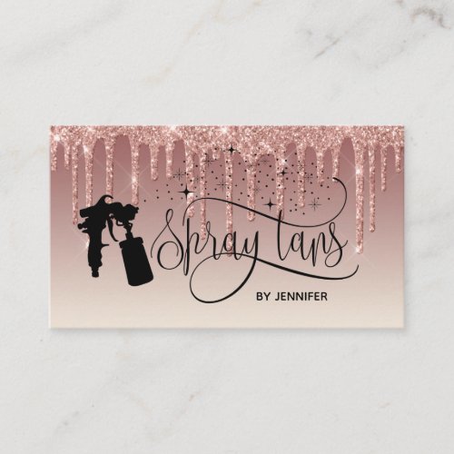 Spray tan script dripping glitter gold business card