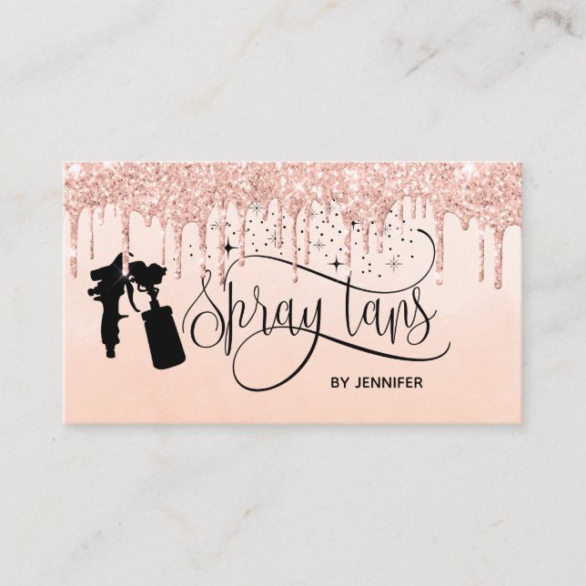 Spray tan script glitter gold drips business card (Front)
