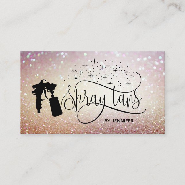 Spray tan script glitter gold marble texture business card (Front)