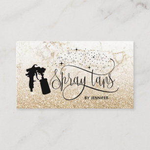 Spray tan script glitter gold marble texture business card