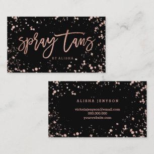 Spray tan script rose gold confetti splatters business card