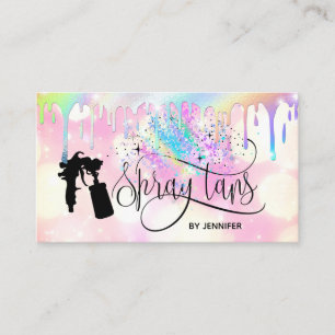 Spray tan unicorn holograph rainbow glitter drips business card