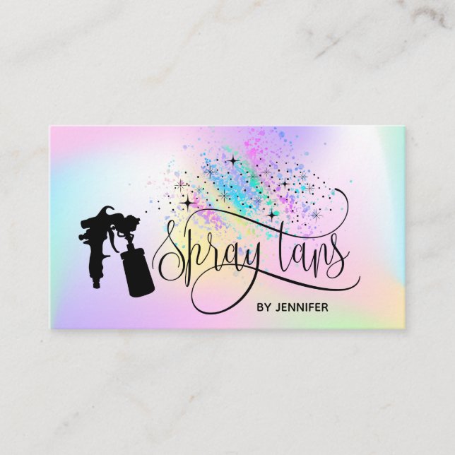 Spray tan unicorn holograph rainbow glitter drips business card (Front)
